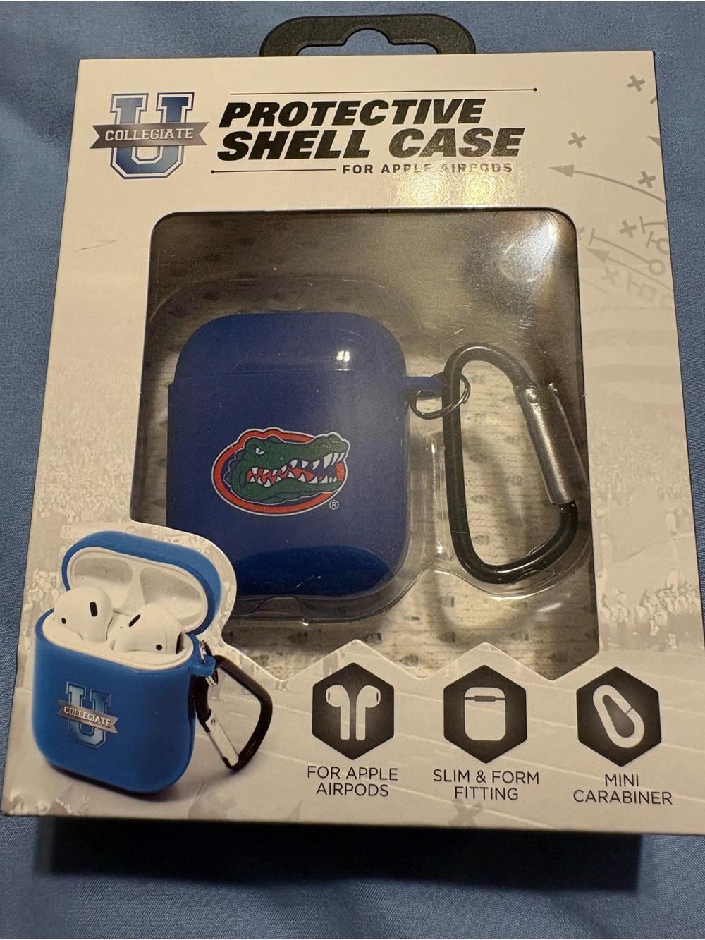 Collegiate Blue Protective Shell Case for Apple AirPods with Mini Carabiner